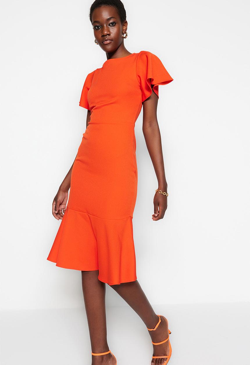 Trendyol - Bell sleeve bodycon midi dress - red