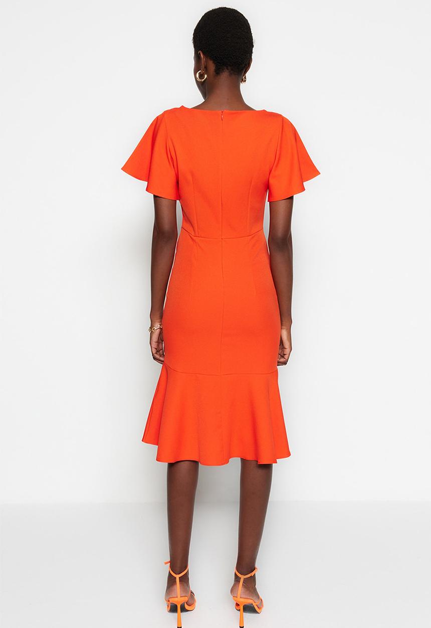 Trendyol - Bell sleeve bodycon midi dress - red