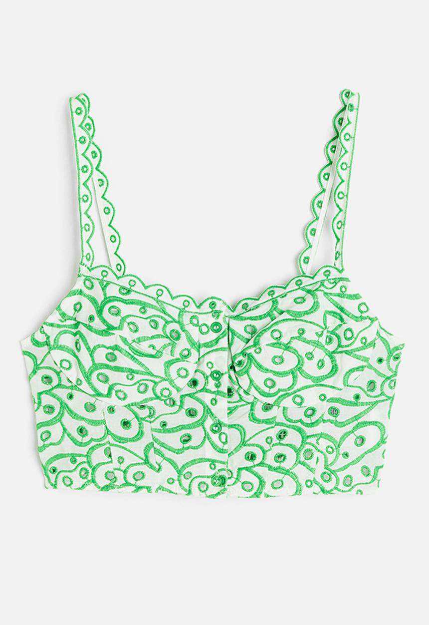 H&M - Broderie anglaise cropped top - white & green 