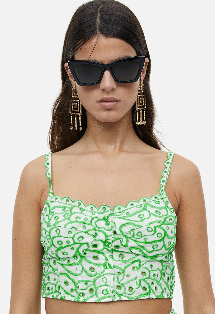 H&M - Broderie anglaise cropped top - white & green 
