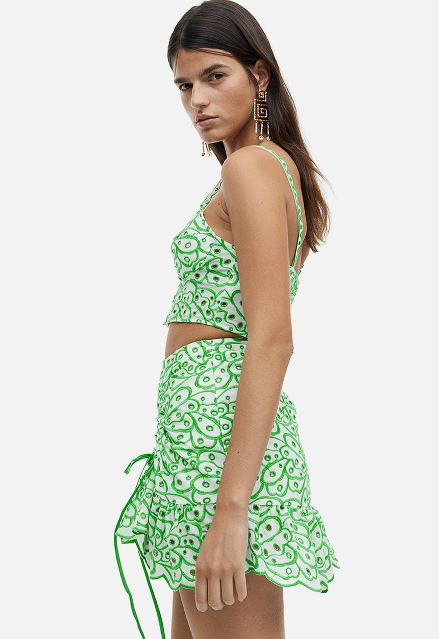 H&M - Broderie anglaise cropped top - white & green 