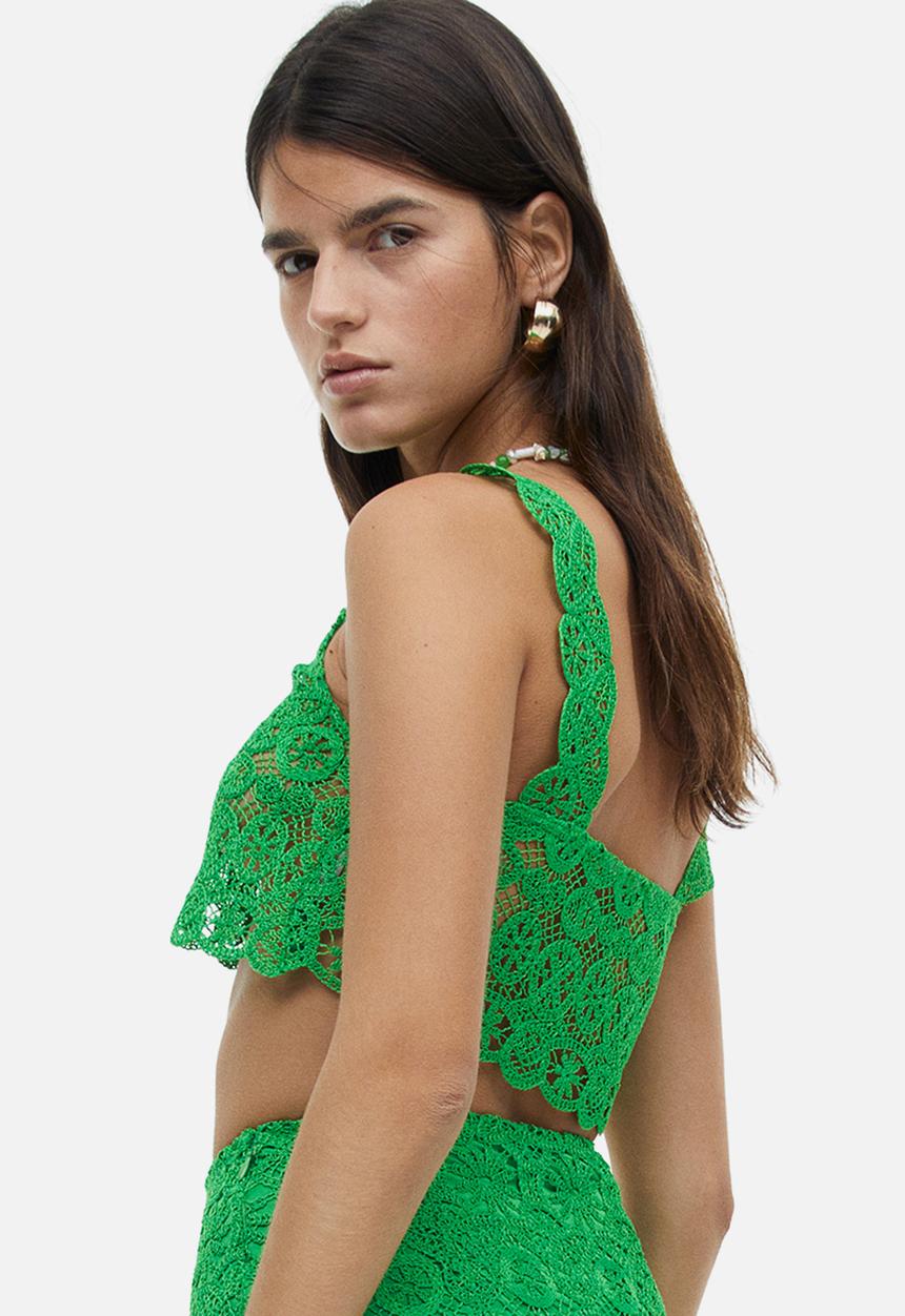 H&M - Lace crop top - green