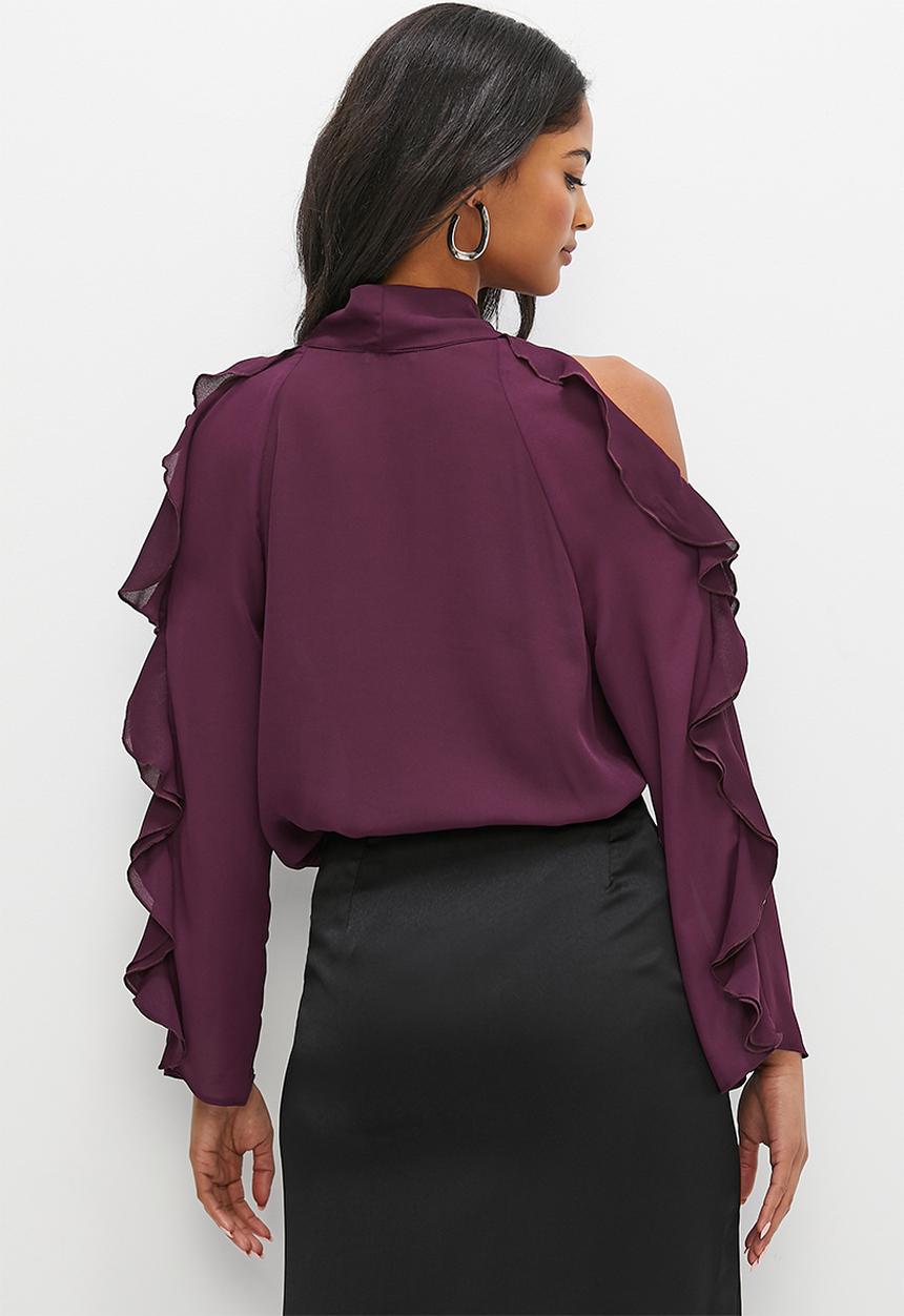 MILLA - Frill front tie blouse - plum