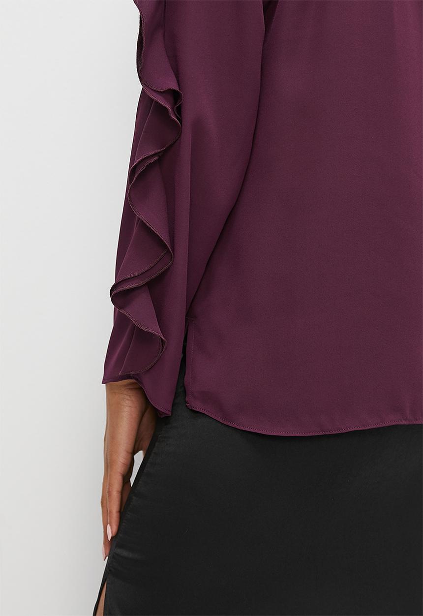 MILLA - Frill front tie blouse - plum
