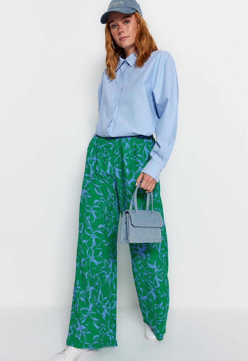 Trendyol - Modest floral print wide leg trousers - green