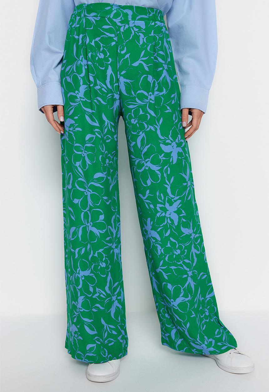 Trendyol - Modest floral print wide leg trousers - green