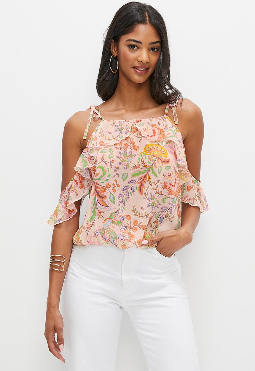 MILLA - Frill detail cold shoulder - boho paisley