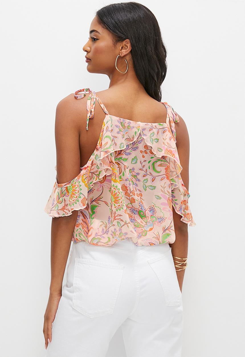 MILLA - Frill detail cold shoulder - boho paisley