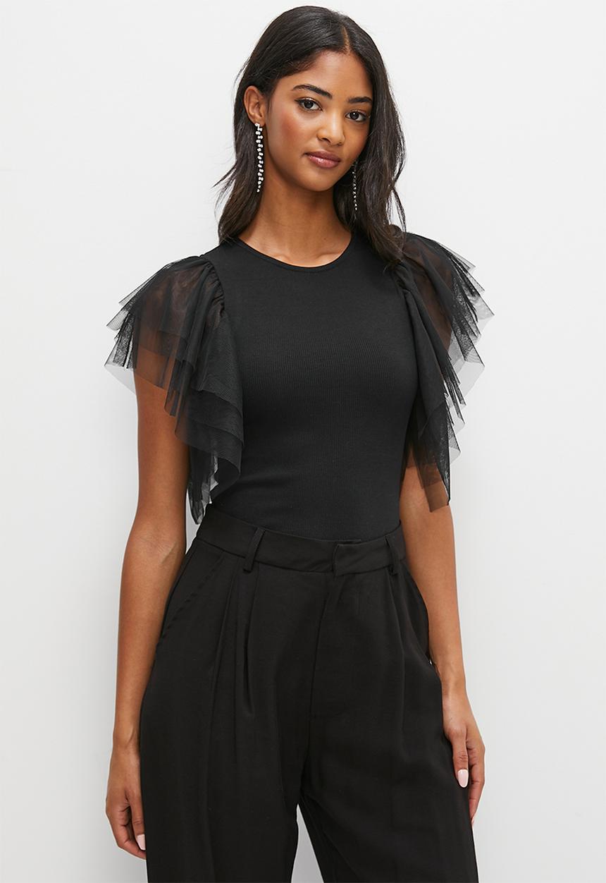 MILLA - Organza sleeve bodysuit - black