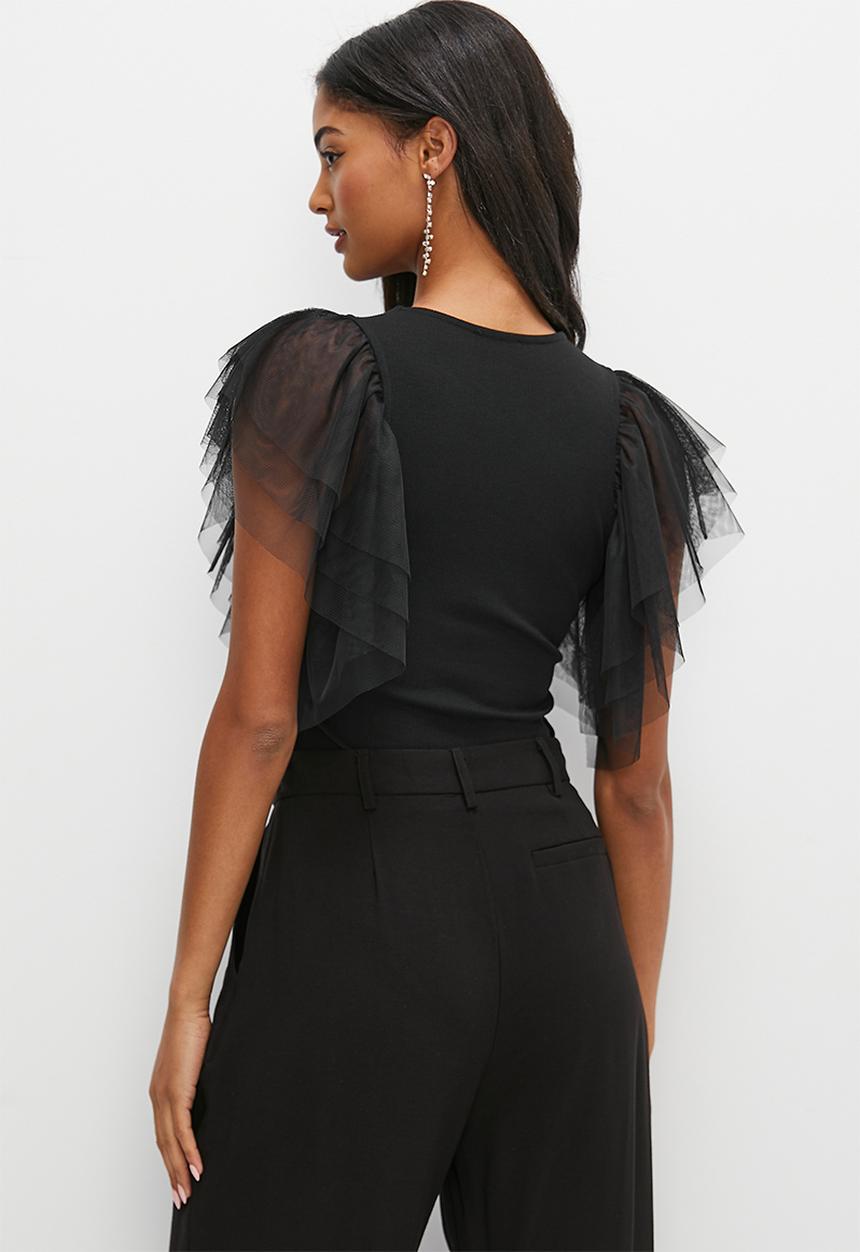 MILLA - Organza sleeve bodysuit - black