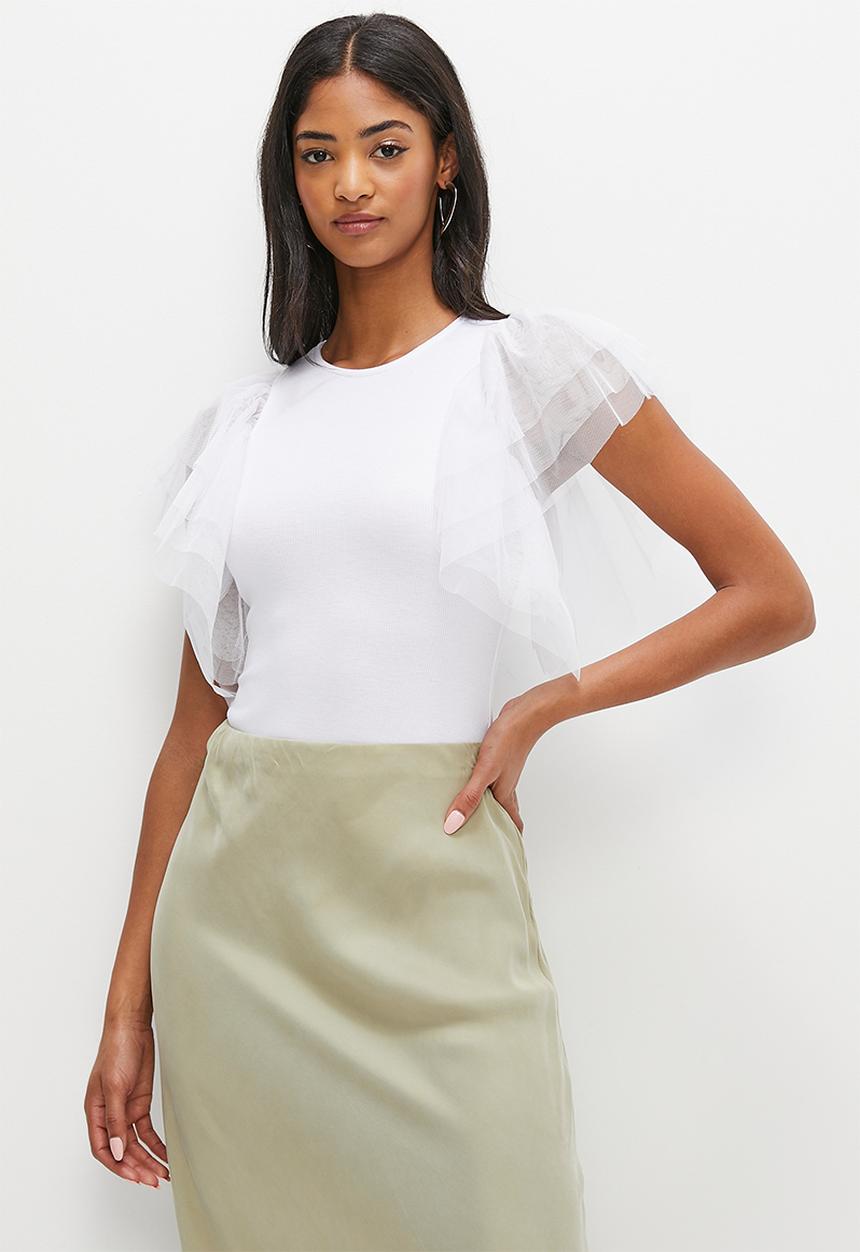 MILLA - Organza sleeve bodysuit - white