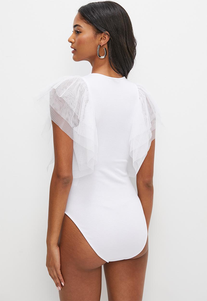 MILLA - Organza sleeve bodysuit - white