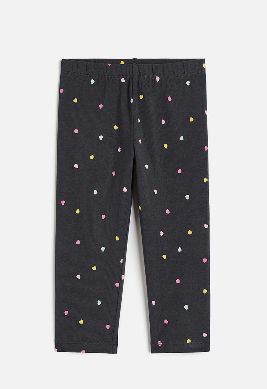 H&M - 3/4 Length leggings - dark grey hearts 