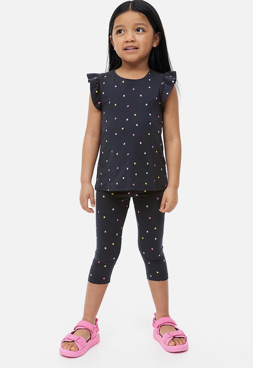 H&M - 3/4 Length leggings - dark grey hearts 