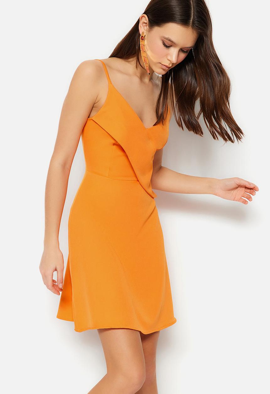 Trendyol - Mini a-line v-neck dress - orange