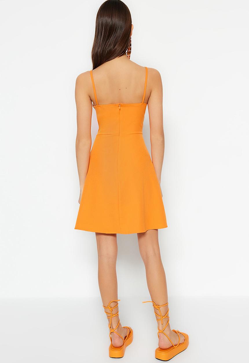 Trendyol - Mini a-line v-neck dress - orange