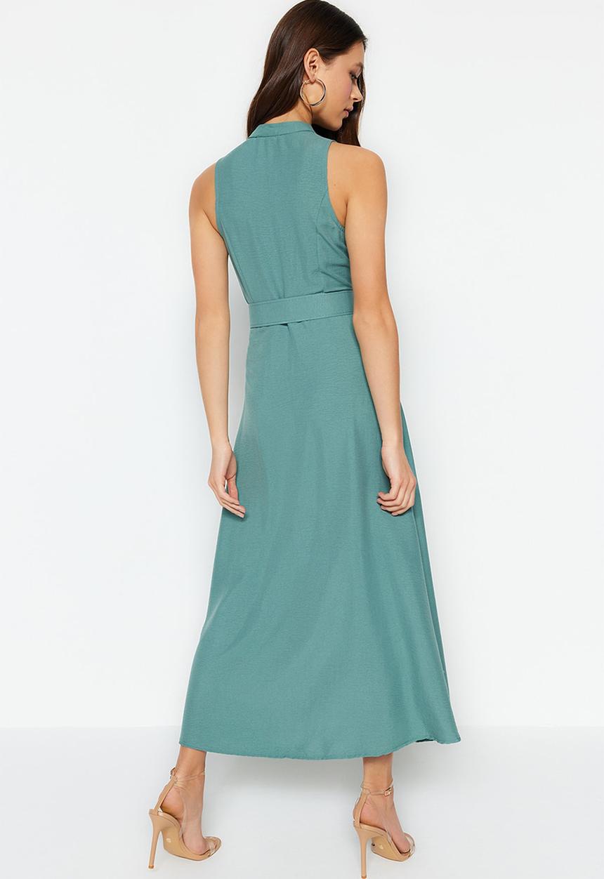 Trendyol - Halter button down midi dress - green