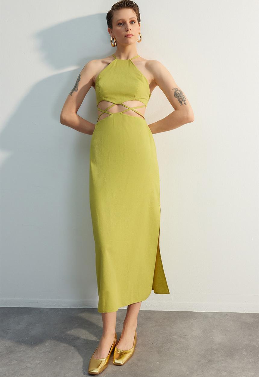 Trendyol - High neck cut out midi dress - green