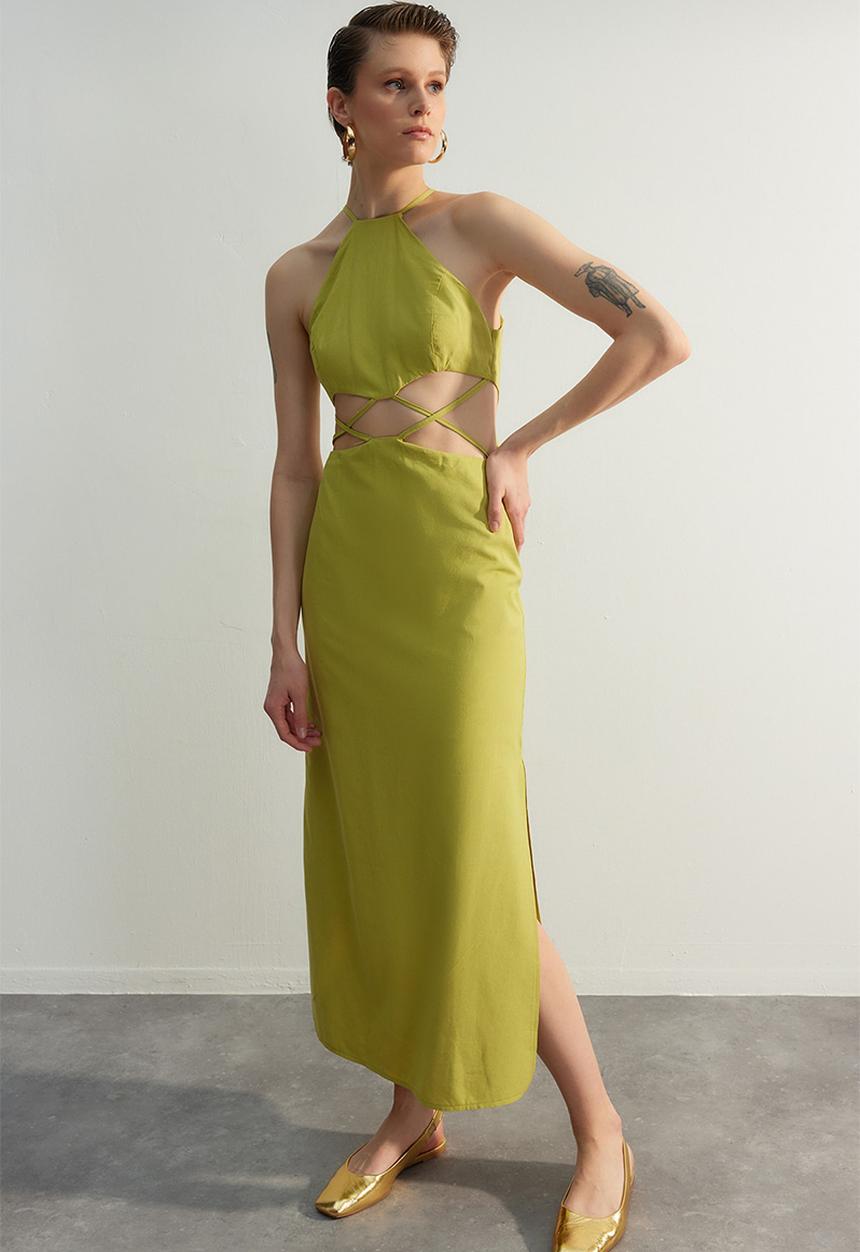 Trendyol - High neck cut out midi dress - green