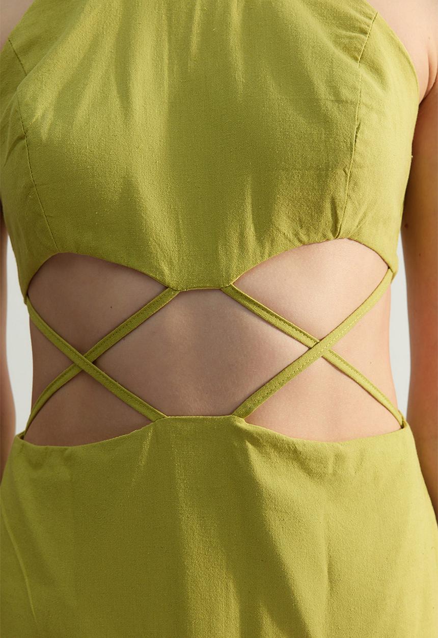 Trendyol - High neck cut out midi dress - green