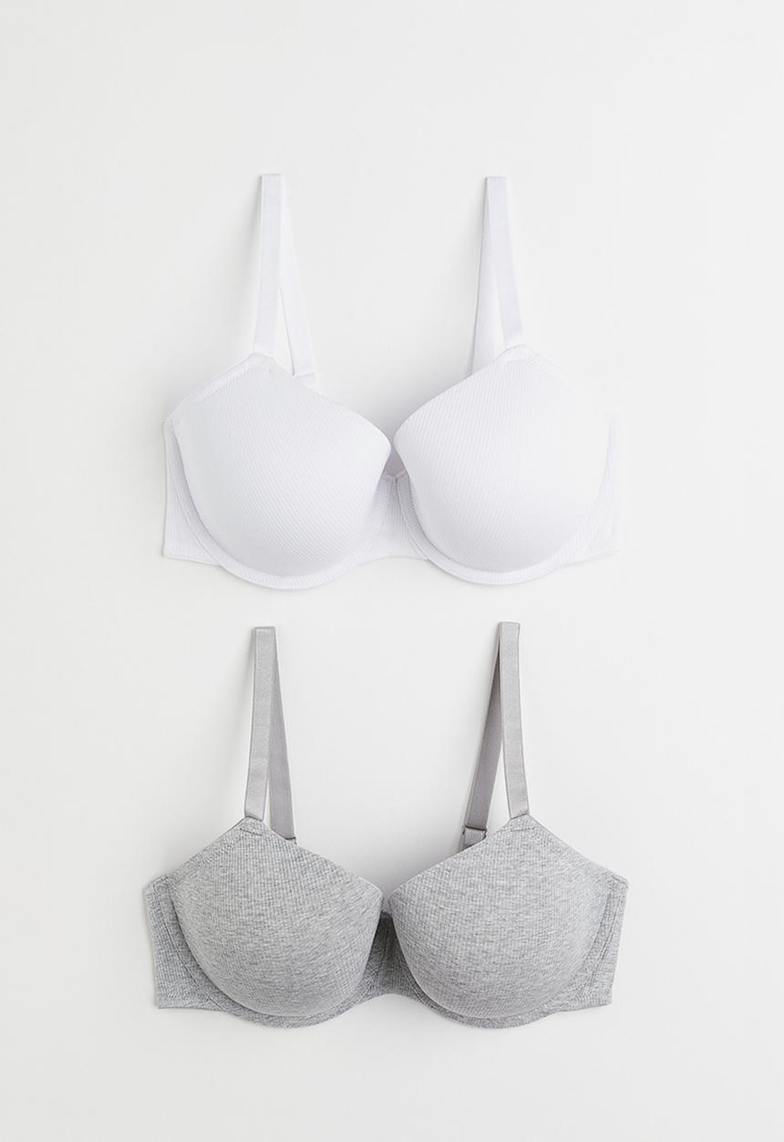 H&M - H&M+ 2 pack padded bras - white & grey marl