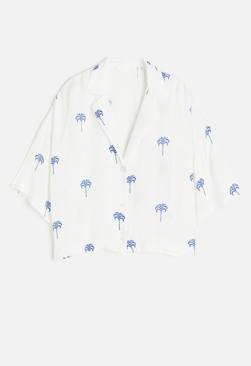 H&M - Oversized resort shirt - white palm trees