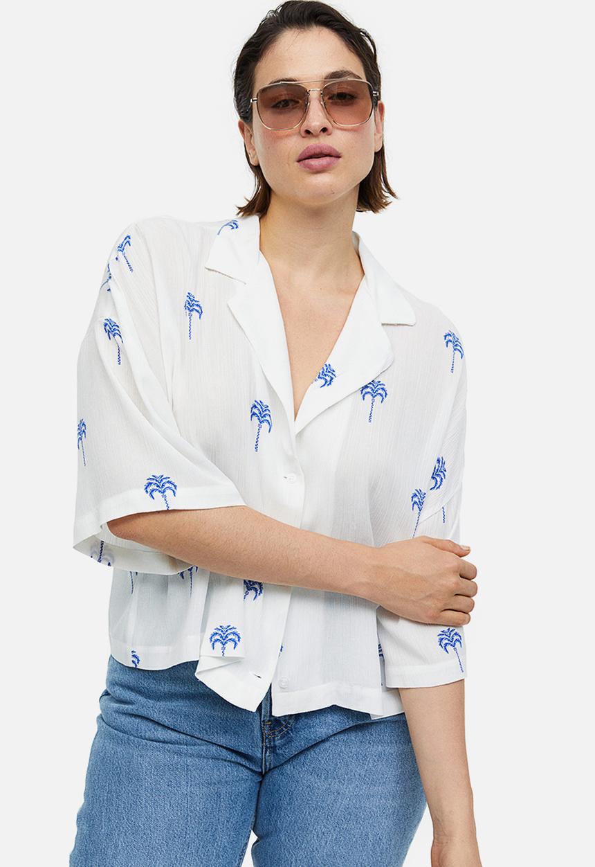 H&M - Oversized resort shirt - white palm trees
