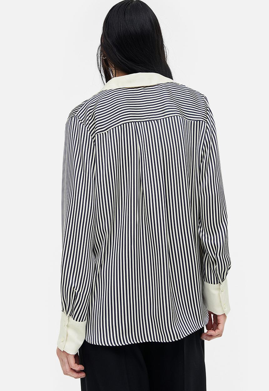 H&M - Pointed collar shirt - dark grey striped
