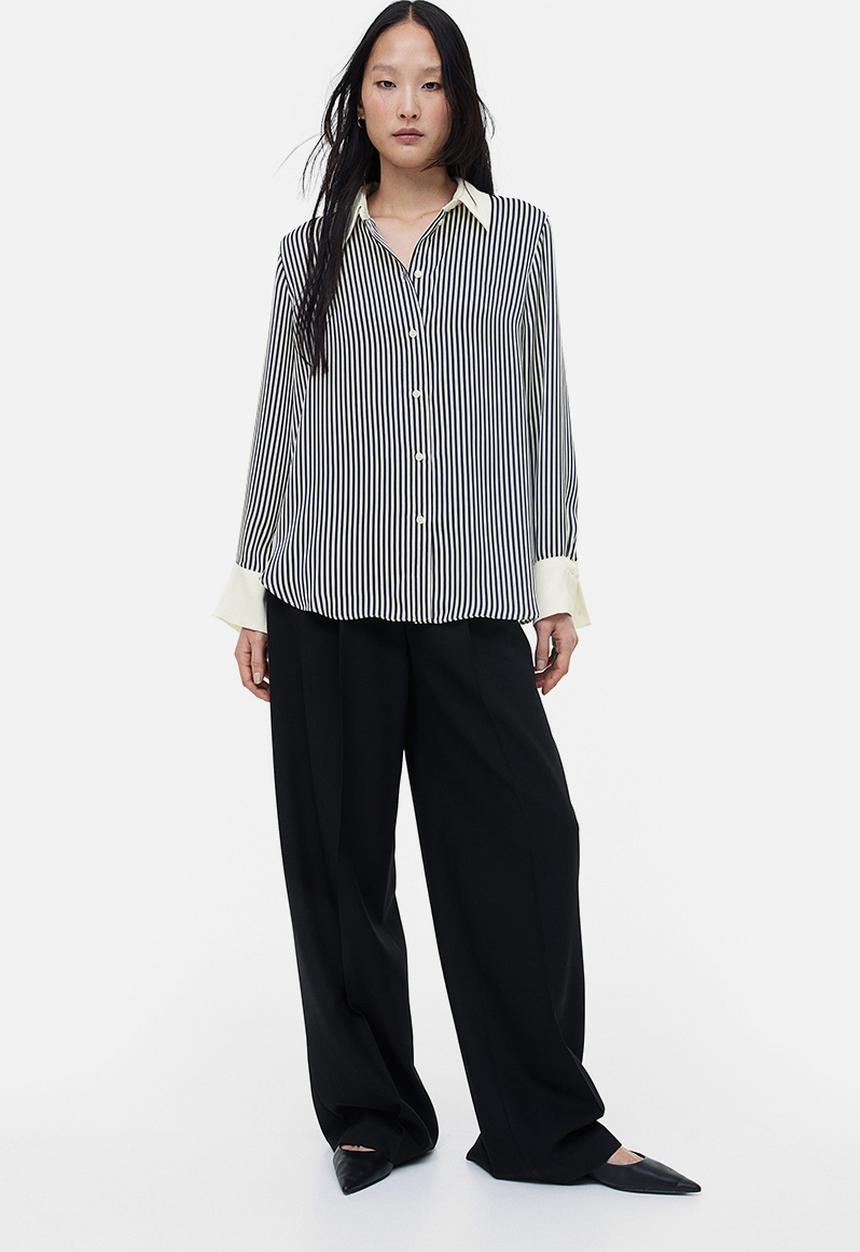 H&M - Pointed collar shirt - dark grey striped