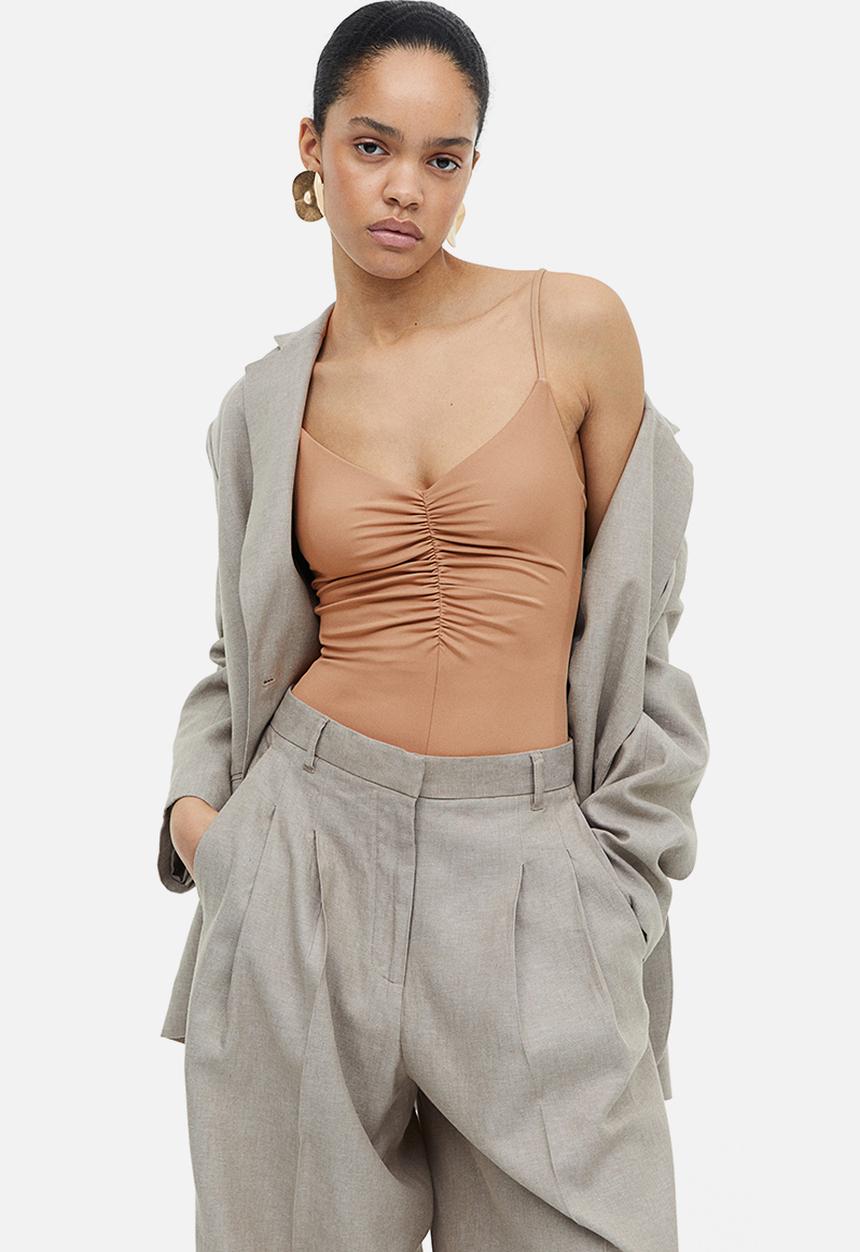 H&M - Gathered thong body - dark beige