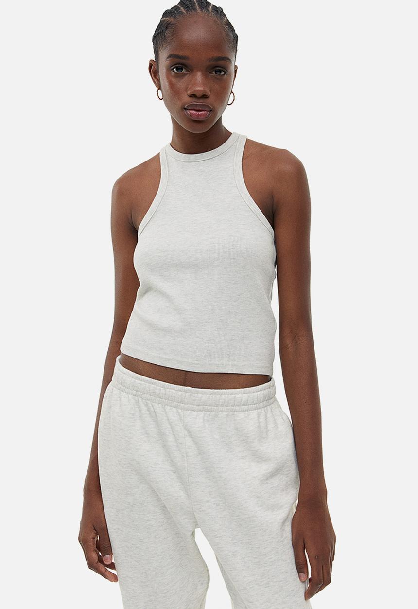 H&M - Cropped vest top - light grey marl 
