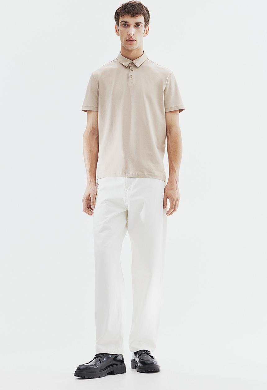 H&M - Slim fit polo shirt - light beige