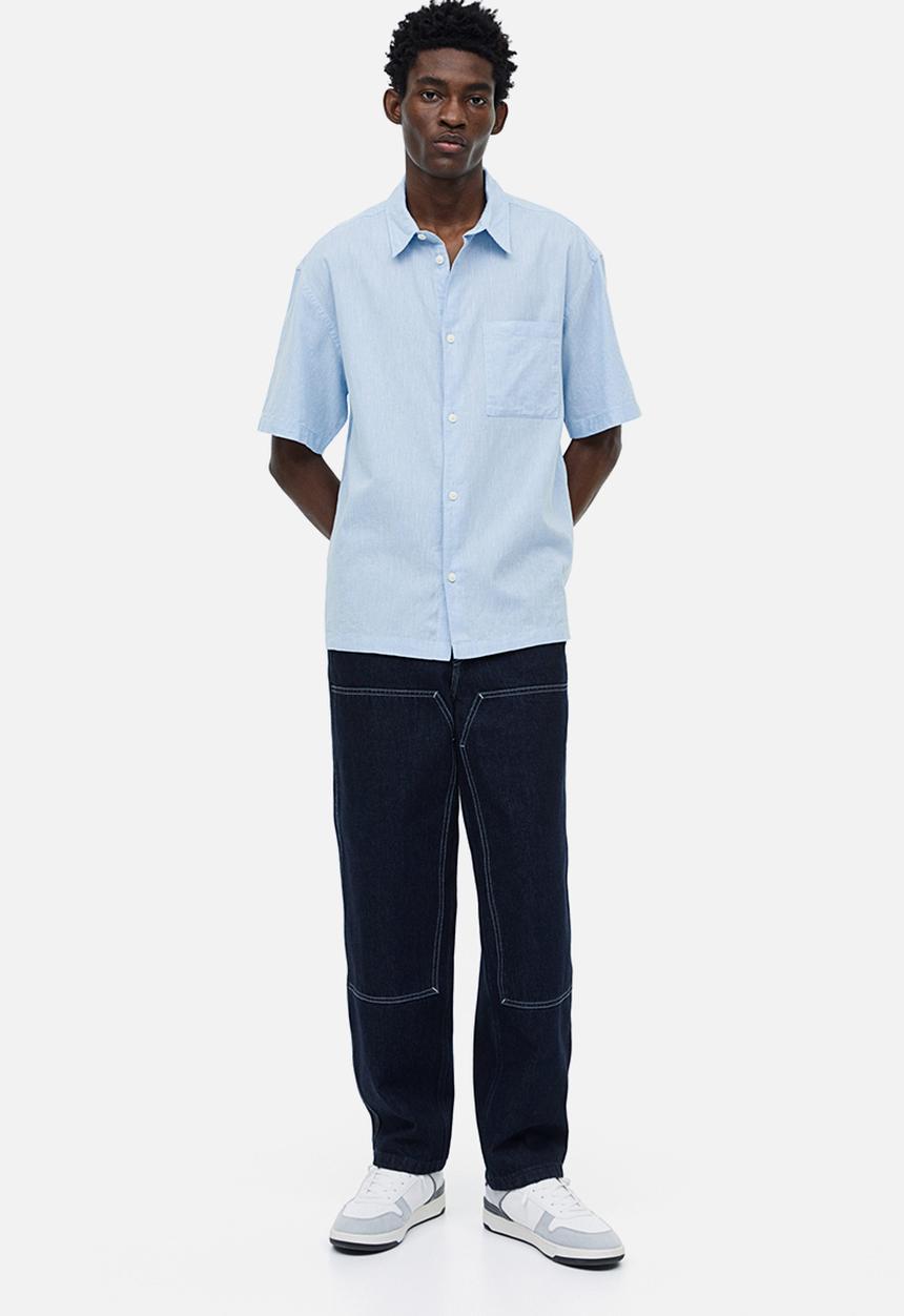 H&M - Relaxed fit short-sleeved linen-blend shirt - light blue