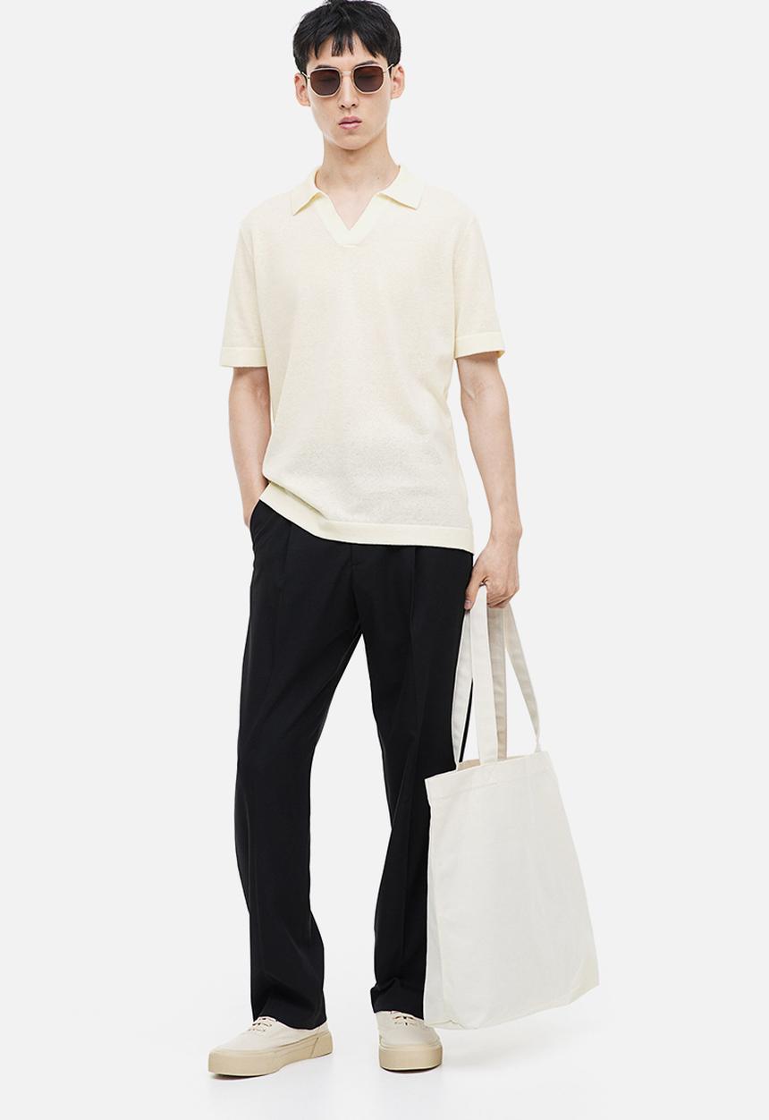 H&M - Regular fit linen-blend polo shirt - cream