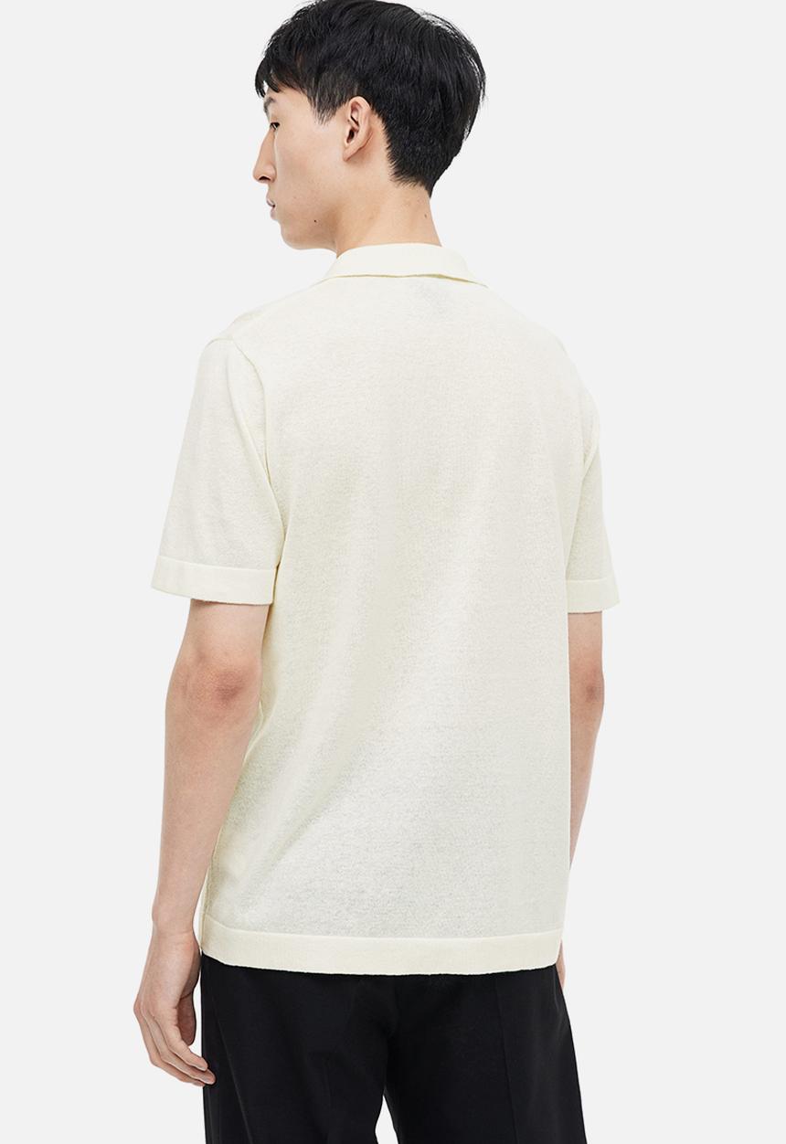 H&M - Regular fit linen-blend polo shirt - cream