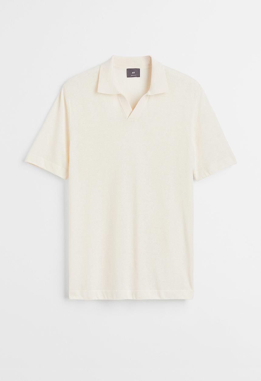 H&M - Regular fit linen-blend polo shirt - cream