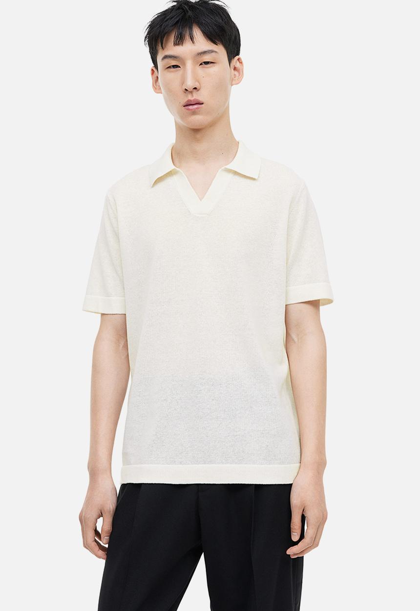H&M - Regular fit linen-blend polo shirt - cream
