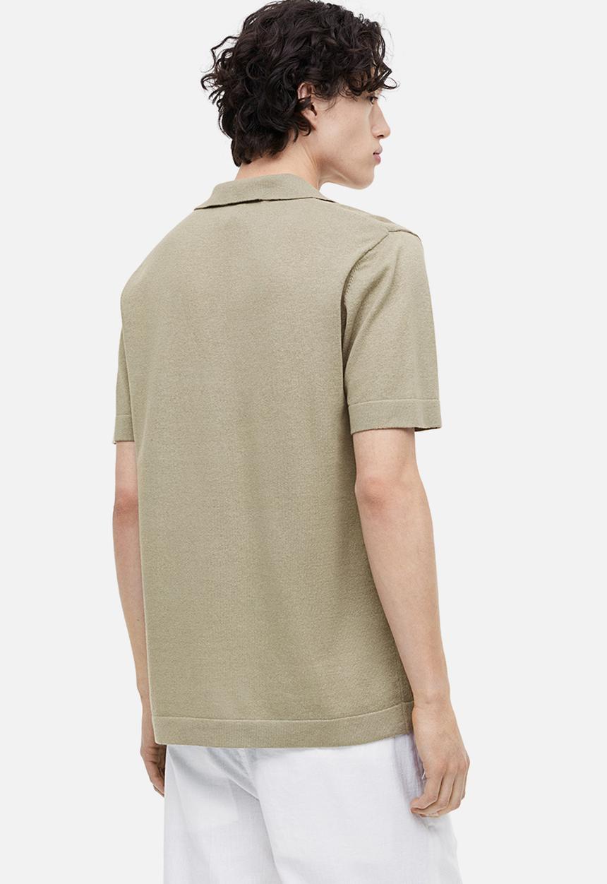 H&M - Regular fit linen-blend polo shirt - light khaki green 