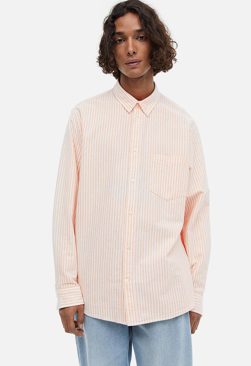 H&M - Regular fit oxford shirt - light apricot white striped 