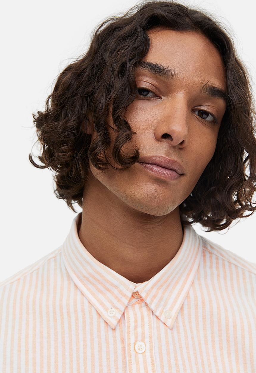 H&M - Regular fit oxford shirt - light apricot white striped 
