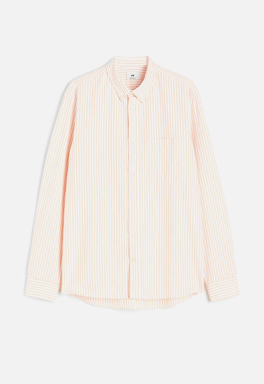 H&M - Regular fit oxford shirt - light apricot white striped 