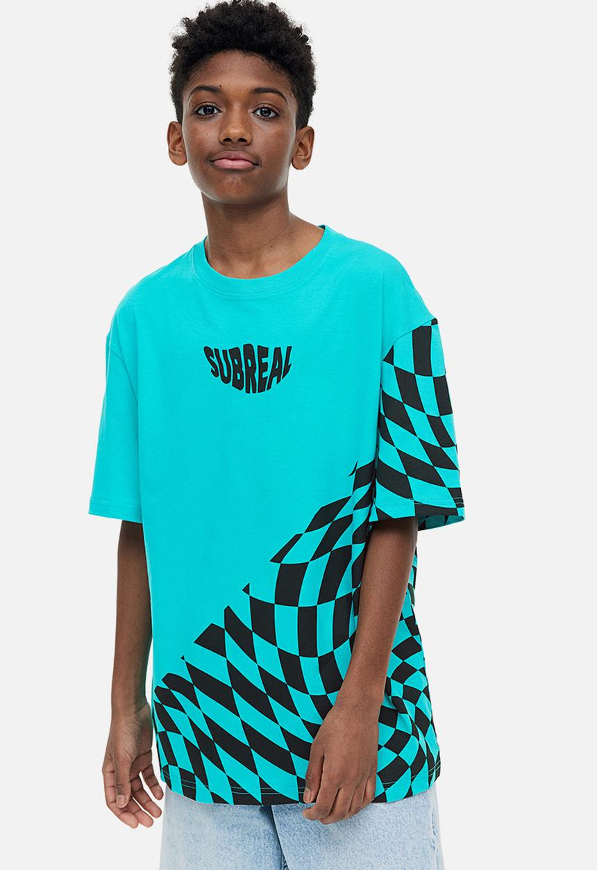 H&M - Printed jersey t-shirt - turquoise subreal 