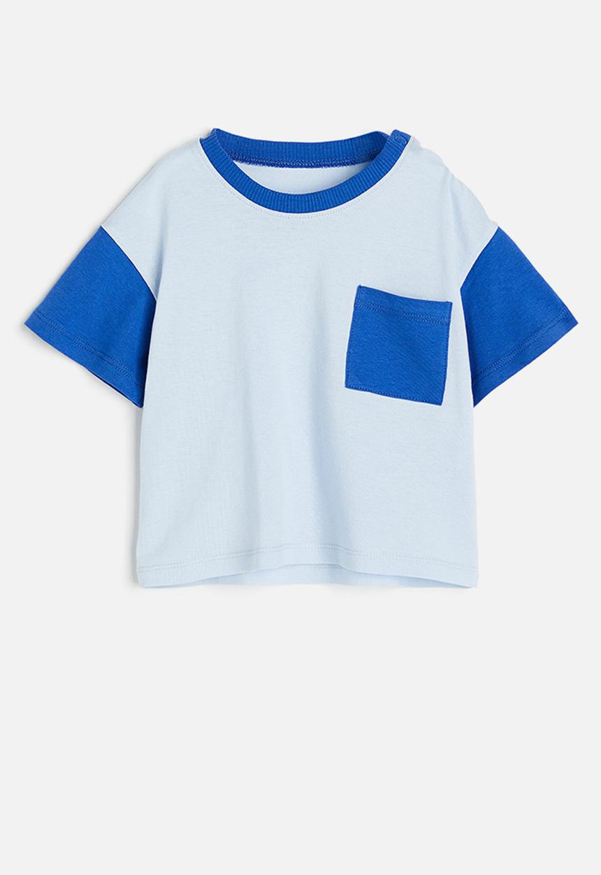 H&M - Cotton jersey t-shirt - light blue/block coloured