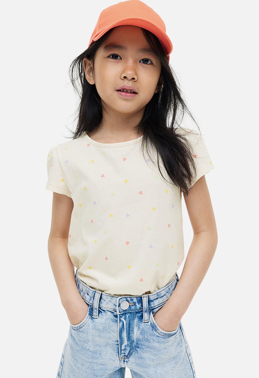 H&M - Cotton jersey top - light beige hearts 