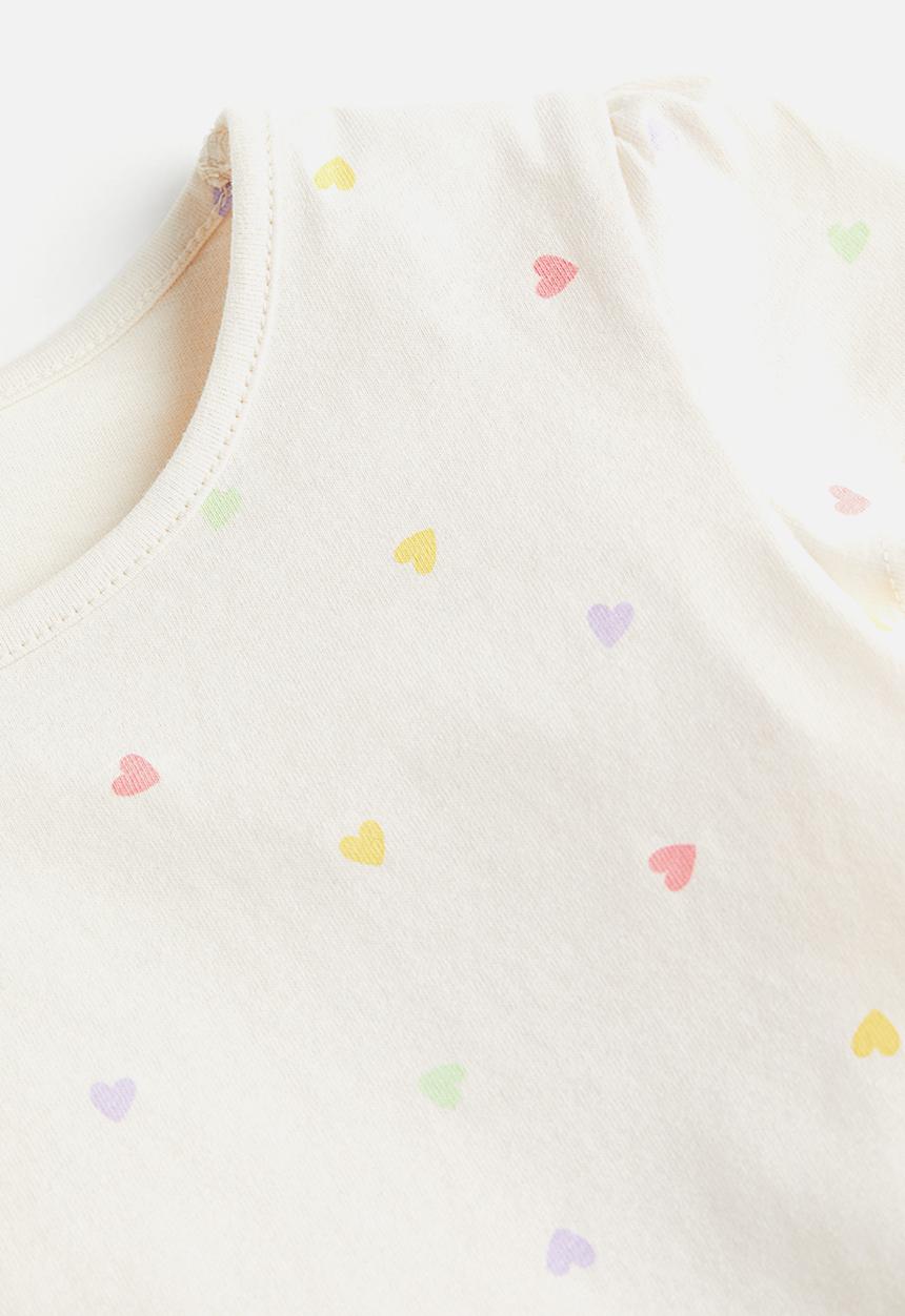 H&M - Cotton jersey top - light beige hearts 
