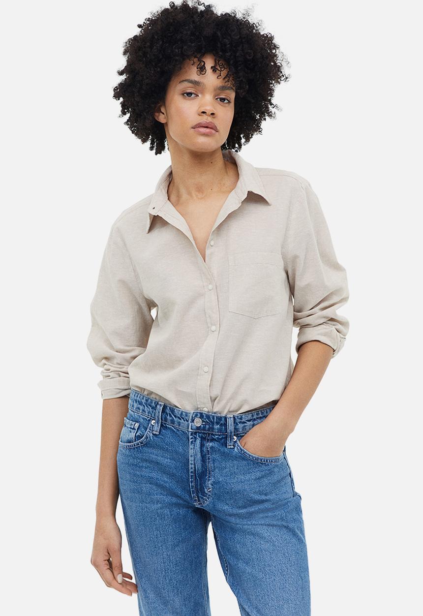 H&M - Linen-blend shirt - light beige