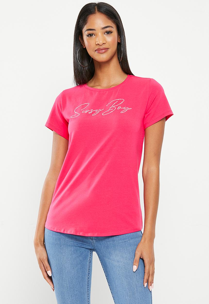 SISSY BOY - Mide: regular fit bling logo top - cerise
