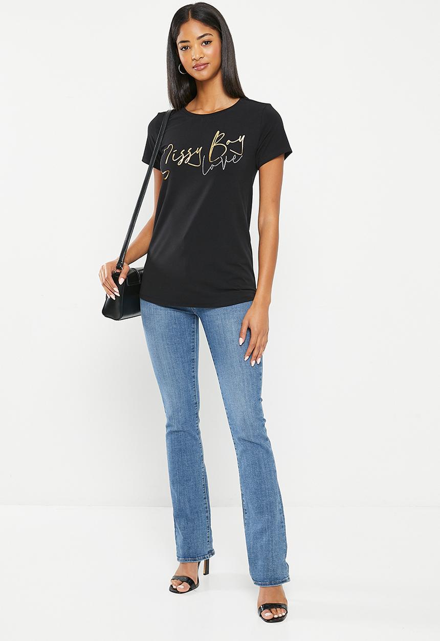 SISSY BOY - Hepburn: regular fit foil and bling logo top - black
