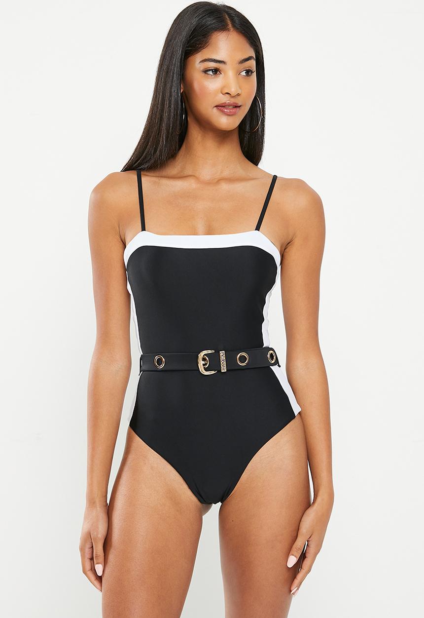 SISSY BOY - Fala: bandeau one piece with branded buckle - black & white