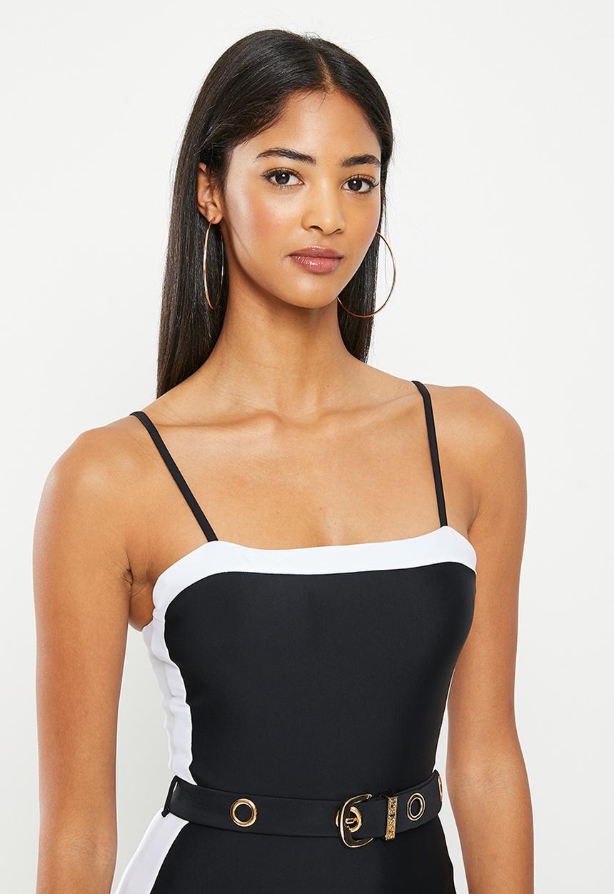 SISSY BOY - Fala: bandeau one piece with branded buckle - black & white